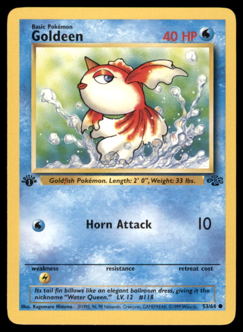 Goldeen 1st Ed. Jungle Vintage Pokemon Card: We offer combined shipping on multiple items. Buyers may also arrange their own shipping. LiveShipping is a separate and independent option for shipping that is NOT a part of the auction house or thei