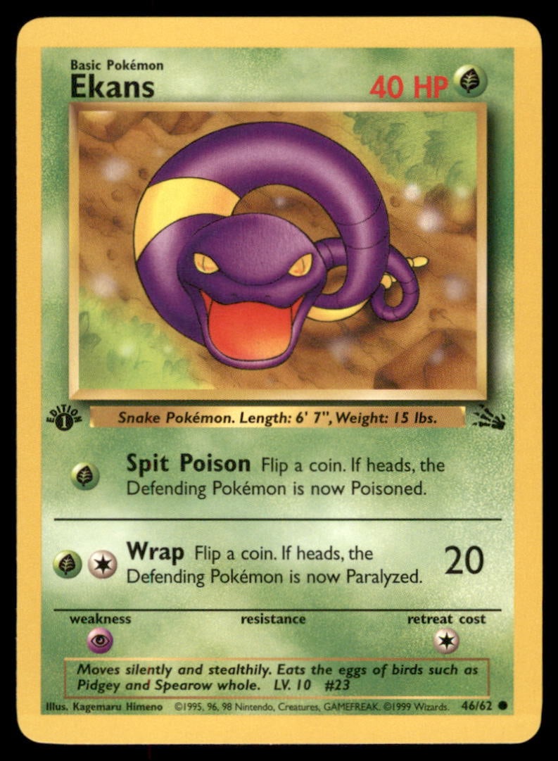 Ekans 1st Ed. Fossil Vintage Pokemon Card: We offer combined shipping on multiple items. Buyers may also arrange their own shipping. LiveShipping is a separate and independent option for shipping that is NOT a part of the auction house or thei