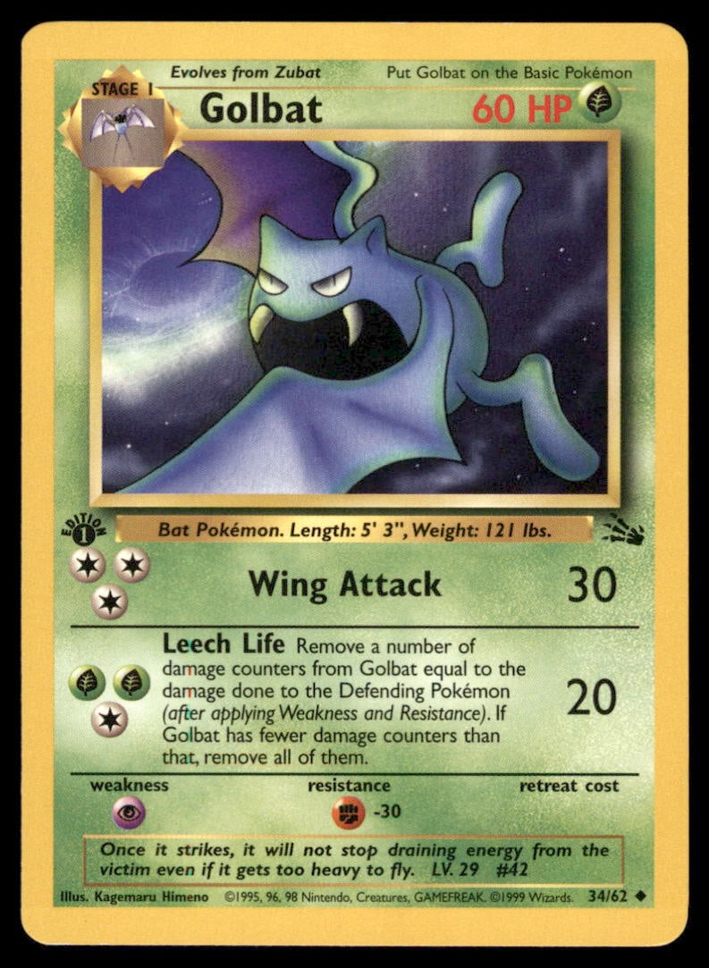 Golbat 1st Ed. Fossil Vintage Pokemon Card: We offer combined shipping on multiple items. Buyers may also arrange their own shipping. LiveShipping is a separate and independent option for shipping that is NOT a part of the auction house or thei