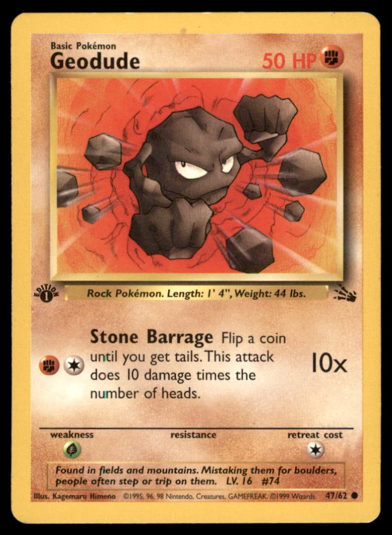 Geodude 1st Ed. Fossil Vintage Pokemon Card: We offer combined shipping on multiple items. Buyers may also arrange their own shipping. LiveShipping is a separate and independent option for shipping that is NOT a part of the auction house or thei
