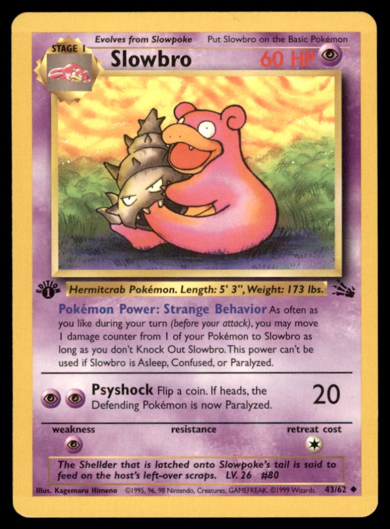 Slowbro 1st Ed. Fossil Vintage Pokemon Card: We offer combined shipping on multiple items. Buyers may also arrange their own shipping. LiveShipping is a separate and independent option for shipping that is NOT a part of the auction house or thei
