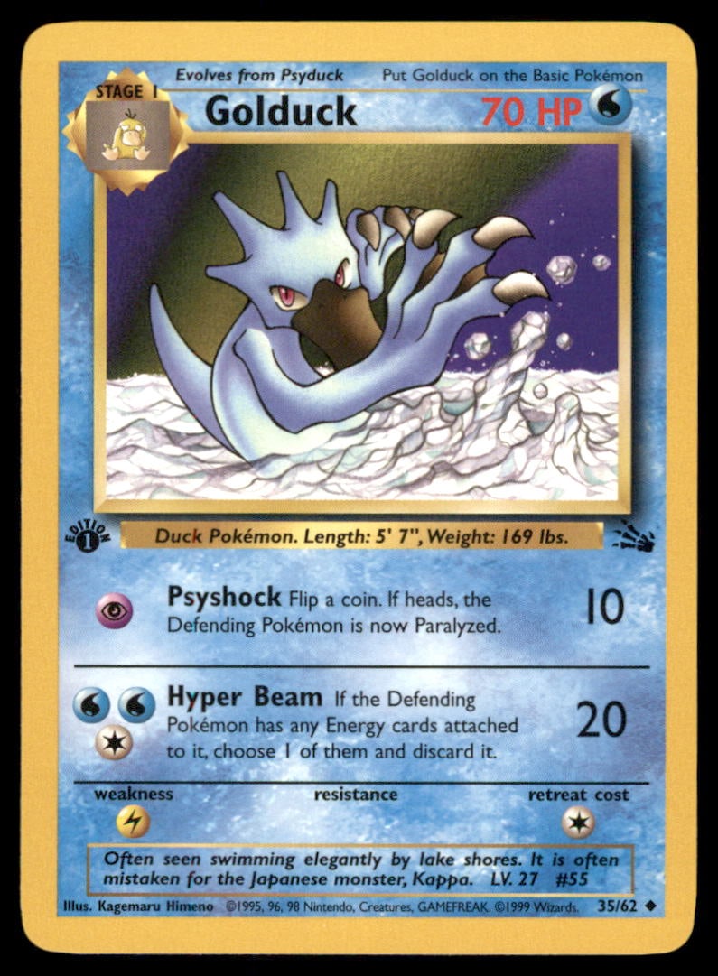 Golduck 1st Ed. Fossil Vintage Pokemon Card: We offer combined shipping on multiple items. Buyers may also arrange their own shipping. LiveShipping is a separate and independent option for shipping that is NOT a part of the auction house or thei