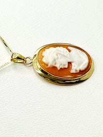 14KT Yellow Gold Cameo Oval Pendant and Chain # 2205