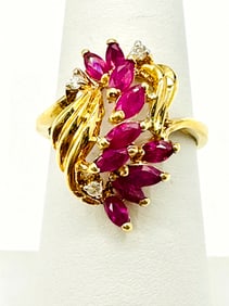 Natural Ruby and Diamond Ring in 18KT Yellow Gold # 2213