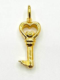 14KT Yellow Double Heart Key Pendant # 2224
