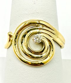 Natural Diamond Swirl Ring, 14KT Yellow Gold # 2240