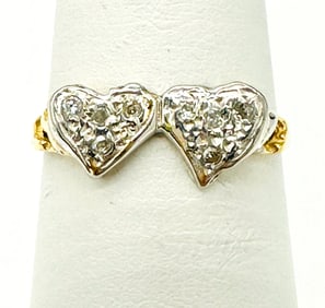 Natural Diamond Double Heart Ring, 14KT Yellow Gold # 2263