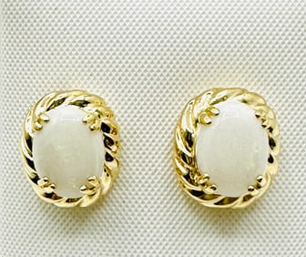 Pair of Natural Opal Earrings, 14KT Yellow Gold # 2296