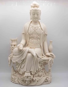 Antique Chinese Dehua White Porcelain Large Guanyin Boddhisattva Statue