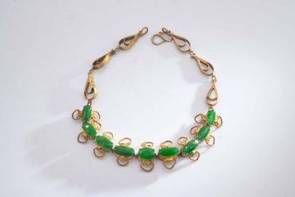 Natural Type A Green Jadeite Loose Gemstones In Bracelet Setting