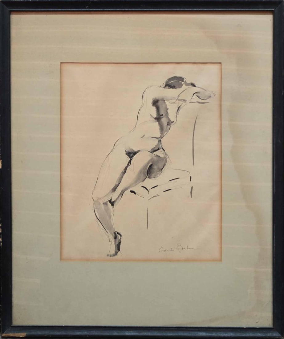 Vintage Vintage Ink On Paper "Sitting Nude": Title: Sitting Nudde Medium: Ink On Paper Size: 14 x 11 inches Frame: 23 x 20 inches Age: Vintage Condition: Great, please check photo for condition reference Provenance: Estate in Tribeca Combined sh