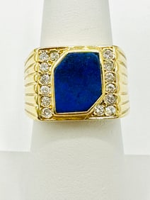 Natural Diamond and Lapis Men’s Ring, 14KT Yellow Gold # 2320