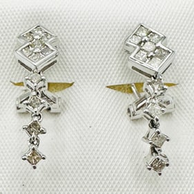 Pair of Natural Diamond Earrings, 18KT White Gold # 2340