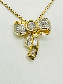 Natural Diamond Pendant and Chain, 14KT Yellow Gold # 2341
