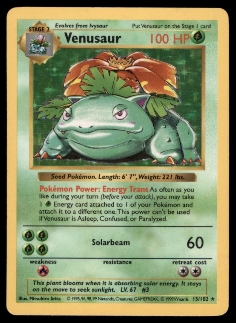 Venusaur Base Set (Shadowless) #015/102 Holo Pokemon Card (1 of 2)