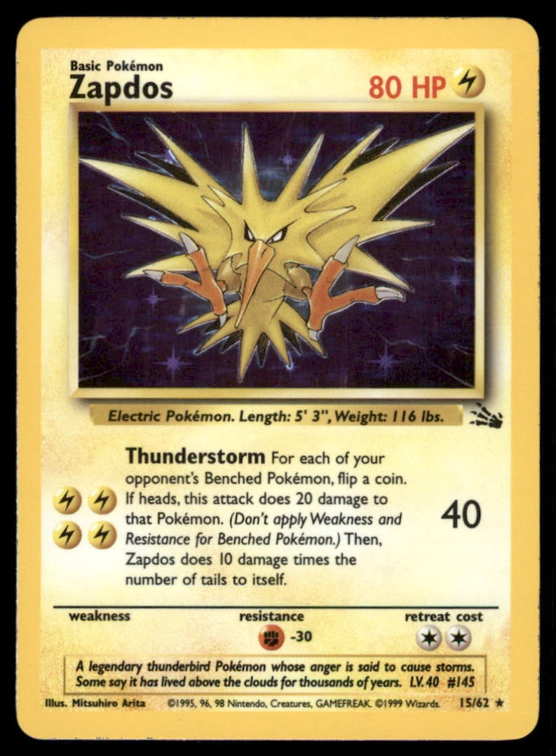 Zapdos (15) Fossil #15/62 Holo Pokemon Card: We offer combined shipping on multiple items. Buyers may also arrange their own shipping. LiveShipping is a separate and independent option for shipping that is NOT a part of the auction house or thei