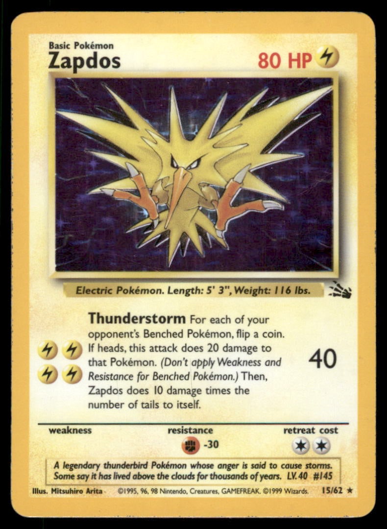 Zapdos (15) Fossil #15/62 Holo Pokemon Card: We offer combined shipping on multiple items. Buyers may also arrange their own shipping. LiveShipping is a separate and independent option for shipping that is NOT a part of the auction house or thei