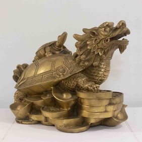 Large Old Chinese Brass Xanwu Turtle Fengshui Figure