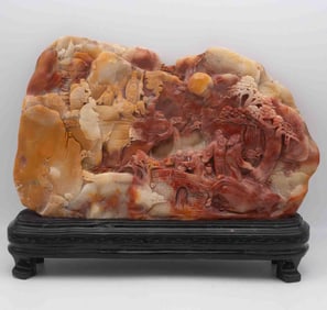 Chinese Carved Shoushan Stone Landscape Sculpture