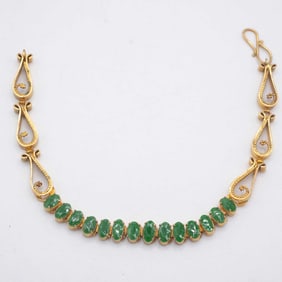 Natural Type A Green Jadeite Loose Gemstones In Bracelet Setting