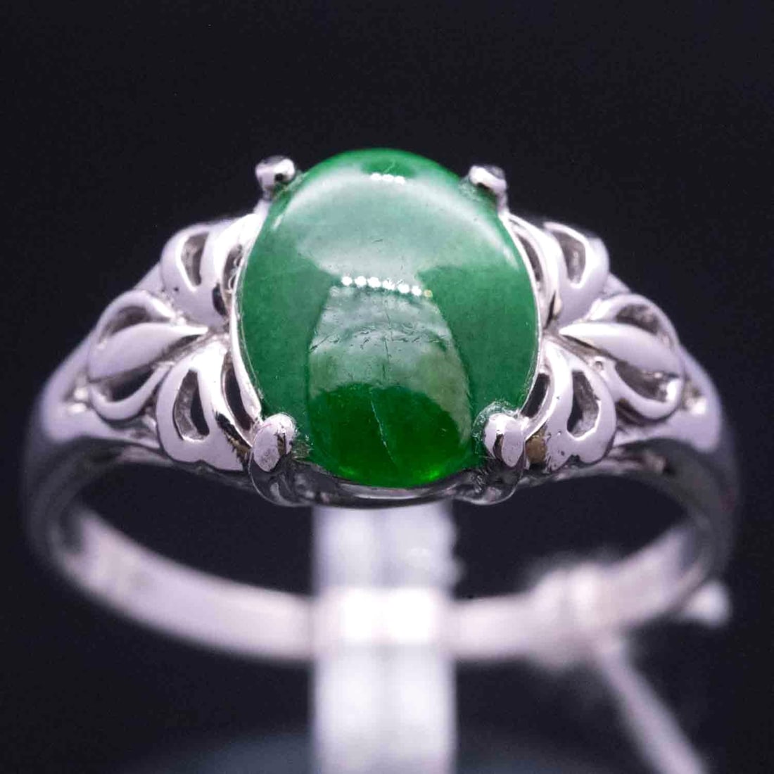 10K White Gold Natural Grade A Jadeite Ring (1 of 5)