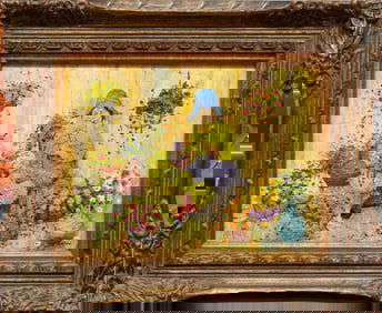 20th Century Mildred Barrerr Oil On Canvas "Girl Selling Flowers"