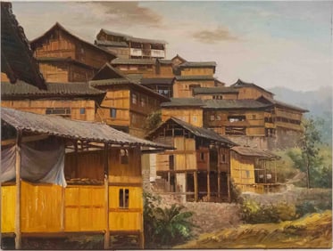Vintage Realist Oil On Canvas "Leishan China"
