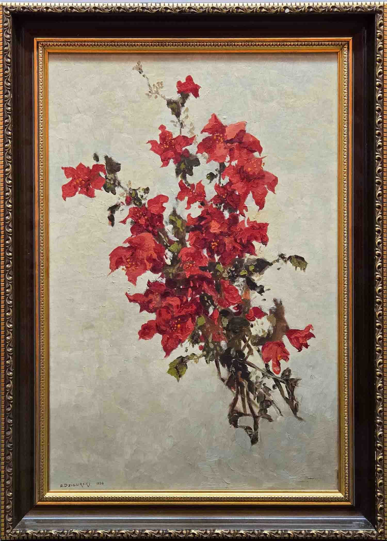 Alexander Dzigurski Oil On Board "Flowers": Title: Flowers Medium: Oil On Board Size: 24 x 16 inches Frame: 28 x 20 inches Age: Condition: Great, please check photo for condition reference Provenance: Combined shipping rate available. For affor