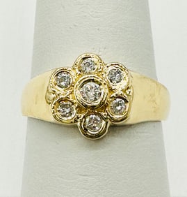 Natural Diamond Flower Ring,14KT Yellow Gold # 2507