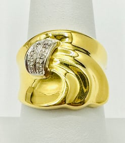 Natural Diamond Wide Band Ring,14KT Yellow and White Gold # 2542