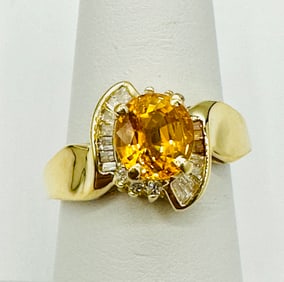 Natural Diamond and Yellow Sapphire Ring,14KT Yellow Gold # 2568