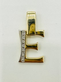 14KT Yellow Gold Natural Diamond “E?? Pendant # 2579