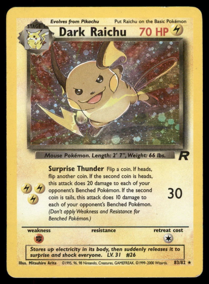 Dark Raichu Team Rocket #83/82 Holo Pokemon Card: We offer combined shipping on multiple items. Buyers may also arrange their own shipping. LiveShipping is a separate and independent option for shipping that is NOT a part of the auction house or thei