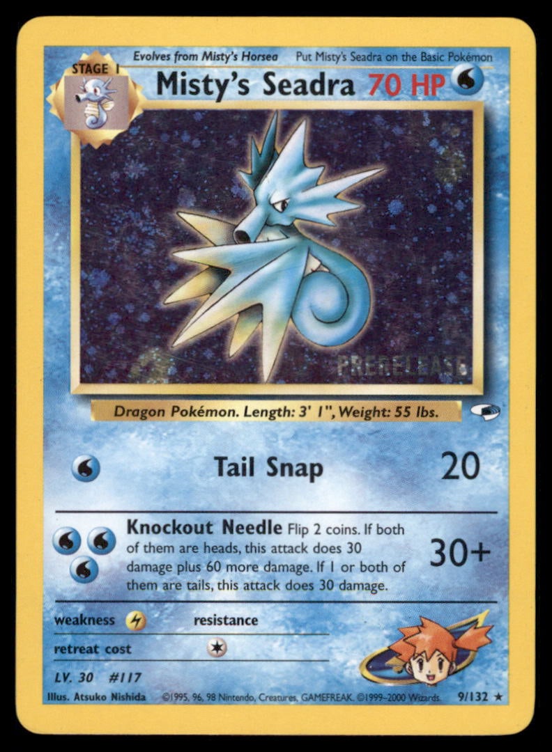 Misty's Seadra (Prerelease) WoTC Promo #009/132 Holo Pokemon Card: We offer combined shipping on multiple items. Buyers may also arrange their own shipping. LiveShipping is a separate and independent option for shipping that is NOT a part of the auction house or thei