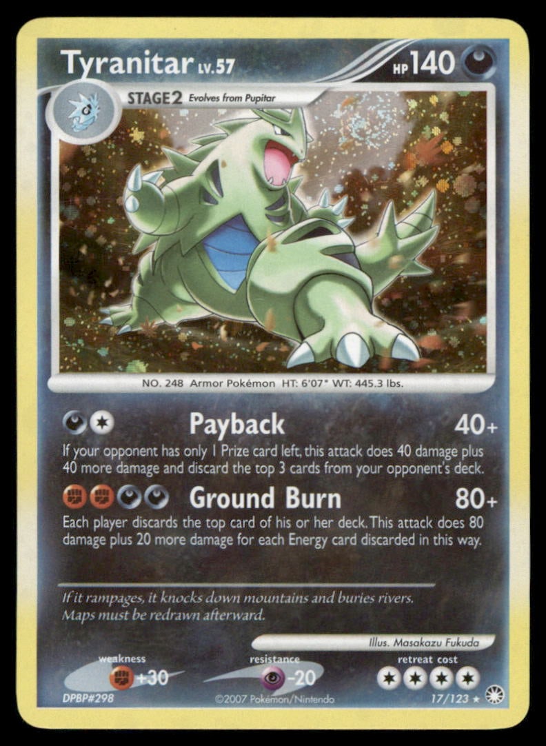 Tyranitar Mysterious Treasures #17/123 Holo Pokemon Card: We offer combined shipping on multiple items. Buyers may also arrange their own shipping. LiveShipping is a separate and independent option for shipping that is NOT a part of the auction house or thei