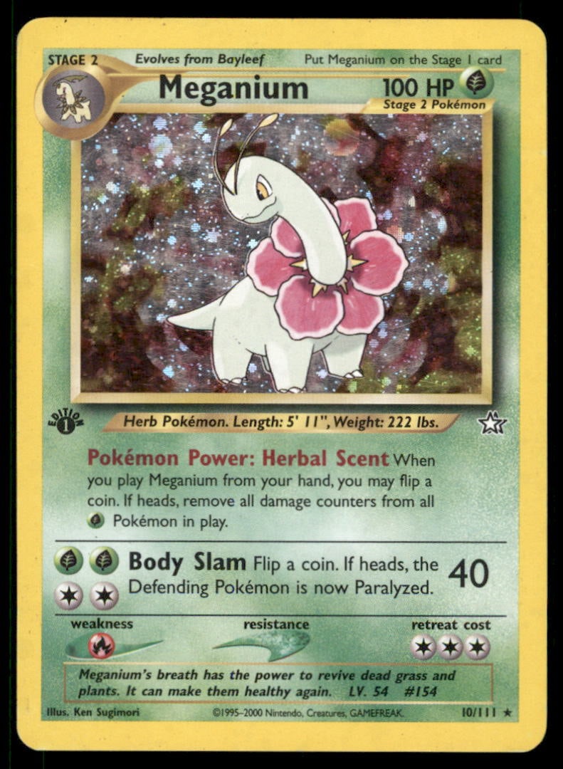 Meganium 1st ED. (10) Neo Genesis #010/111 Holo Pokemon Card: We offer combined shipping on multiple items. Buyers may also arrange their own shipping. LiveShipping is a separate and independent option for shipping that is NOT a part of the auction house or thei