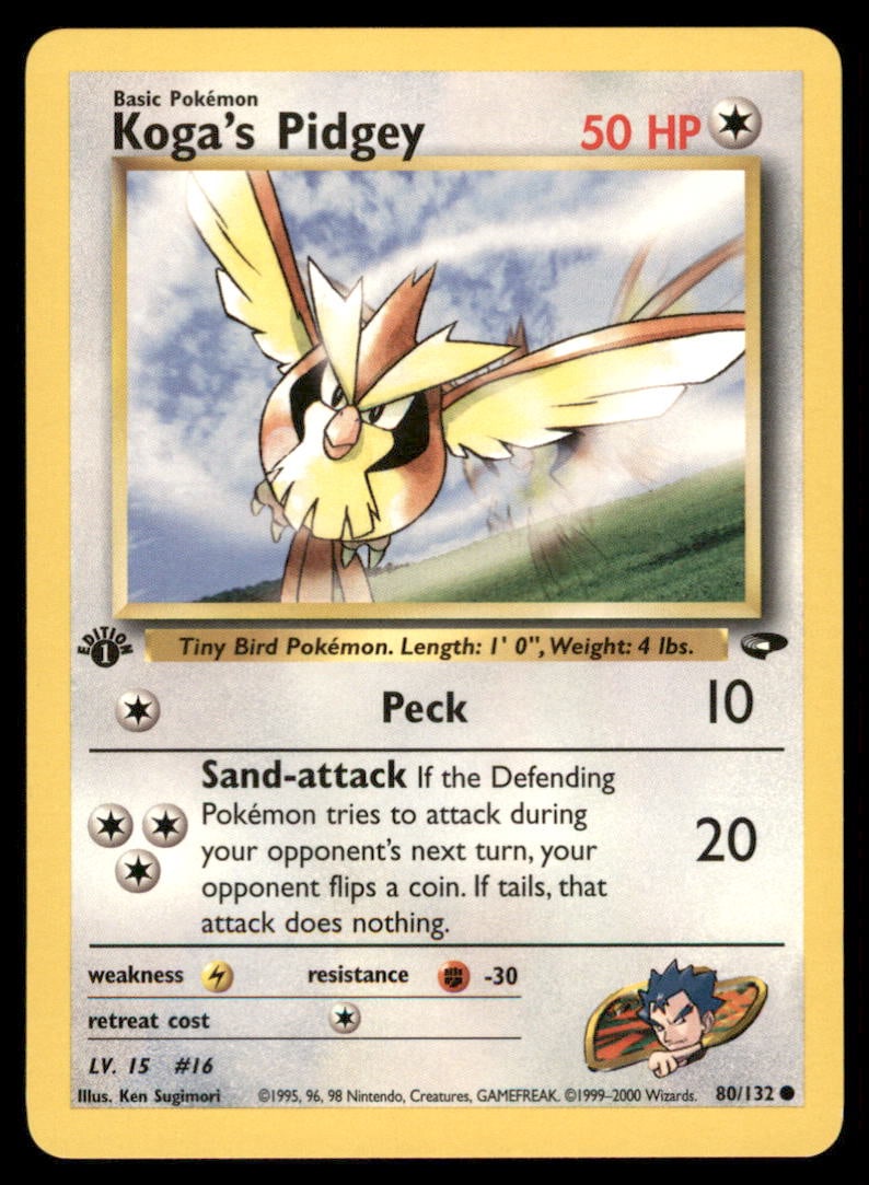 Koga's Pidgey (80) Gym Challenge #080/132 1st. ED. Pokemon Card: We offer combined shipping on multiple items. Buyers may also arrange their own shipping. LiveShipping is a separate and independent option for shipping that is NOT a part of the auction house or thei