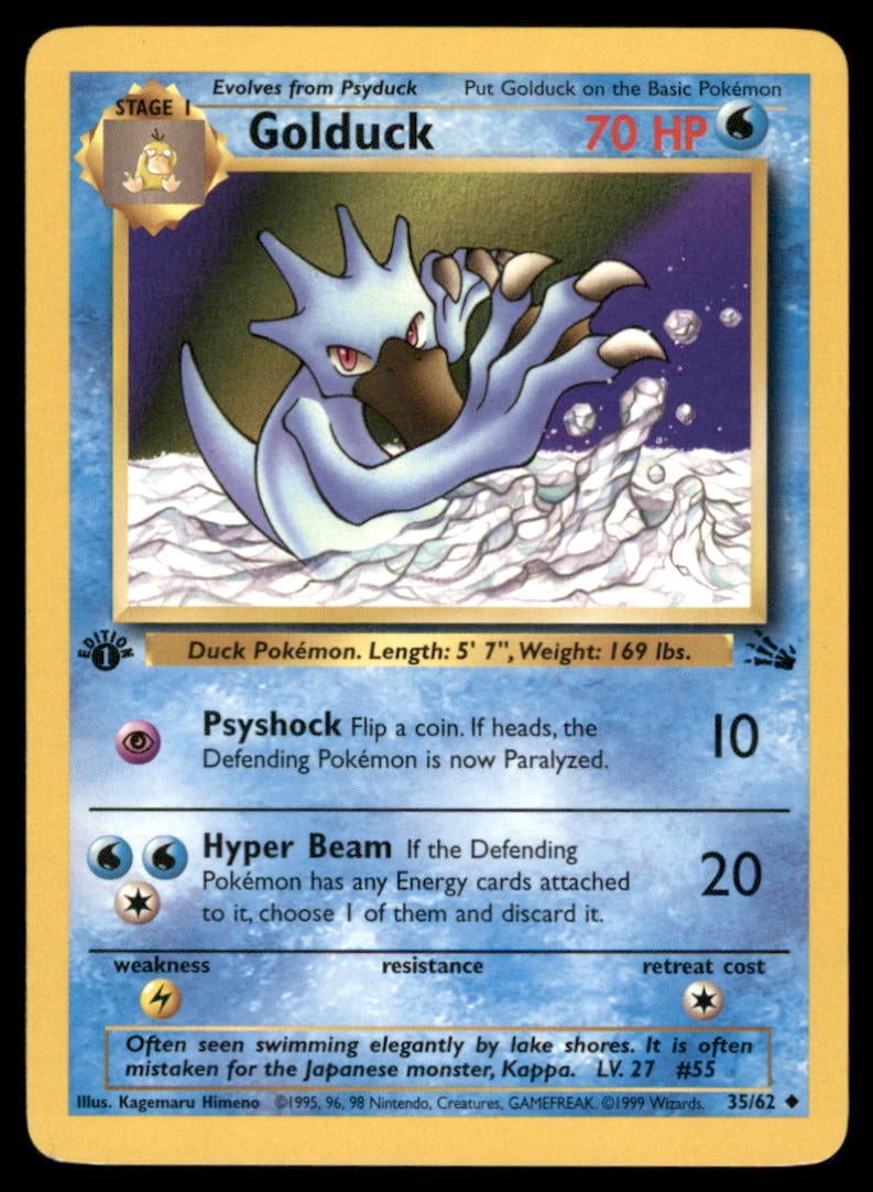 Golduck Fossil #35/62 1st. ED. Pokemon Card: We offer combined shipping on multiple items. Buyers may also arrange their own shipping. LiveShipping is a separate and independent option for shipping that is NOT a part of the auction house or thei