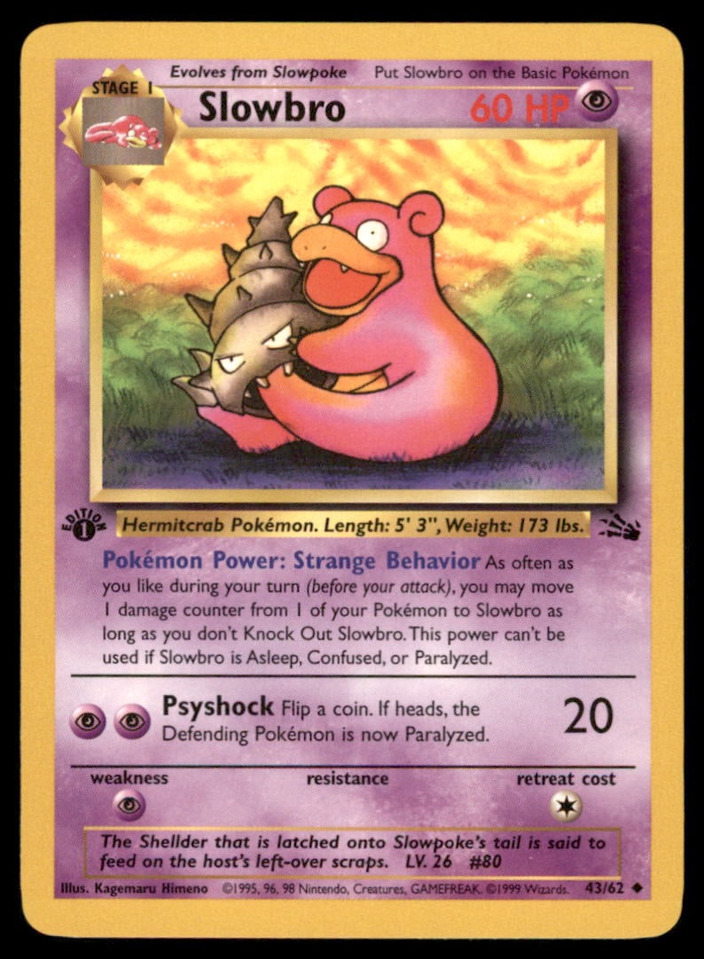 Slowbro Fossil #43/62 1st. ED. Pokemon Card: We offer combined shipping on multiple items. Buyers may also arrange their own shipping. LiveShipping is a separate and independent option for shipping that is NOT a part of the auction house or thei