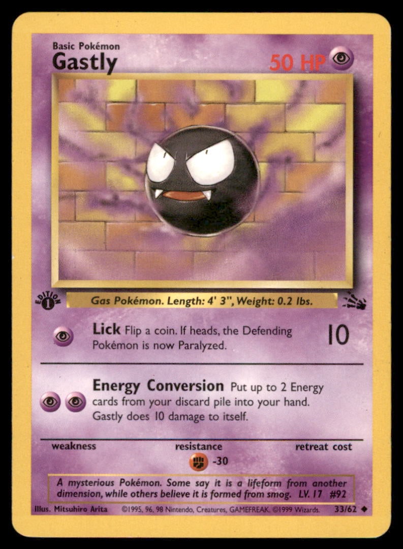 Gastly Fossil #33/62 1st. ED. Pokemon Card: We offer combined shipping on multiple items. Buyers may also arrange their own shipping. LiveShipping is a separate and independent option for shipping that is NOT a part of the auction house or thei