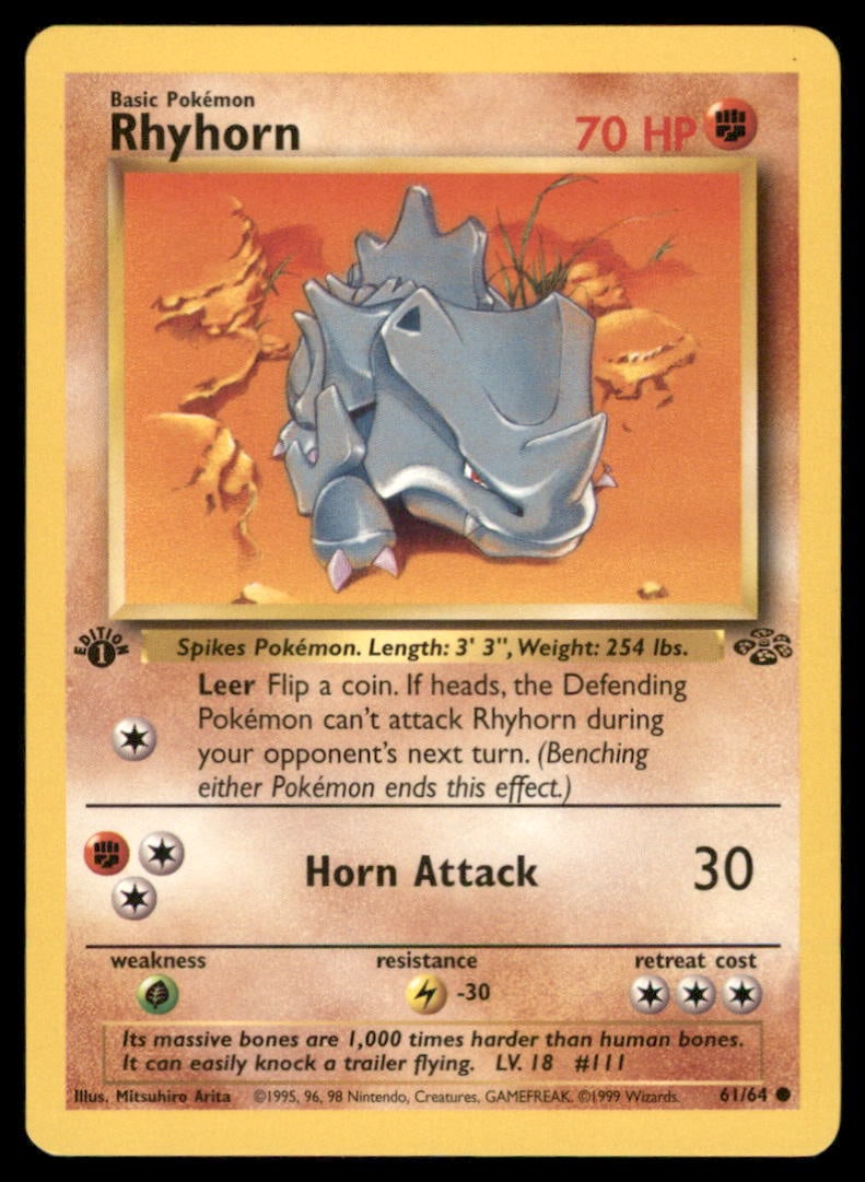 Rhyhorn Jungle #61/64 1st. ED. Pokemon Card: We offer combined shipping on multiple items. Buyers may also arrange their own shipping. LiveShipping is a separate and independent option for shipping that is NOT a part of the auction house or thei