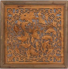Chinese Carved Wood Relief Sculpture Wall Art