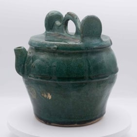 Antique Chinese Green Shiwan Porcelain Pot