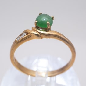 14k Gold Natural Green Jadeite Ring