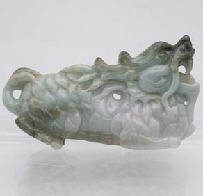 Chinese Carved Natural Green White Jadeite Dragon Pendant