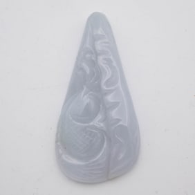 Chinese Carved Natural White Jadeite Peacock Pendant
