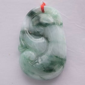 Chinese Carved Natural Icy Green Jadeite Ruyi Pendant