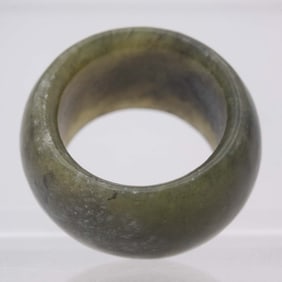 Chinese Carved Natural Icy Green Jadeite Ring