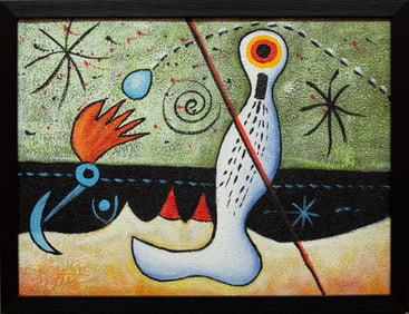 Contemporary After Miro Oil On Canvas "Rock Thrown Over Foot"