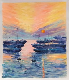 Impressionist Acrylic On Canvas "Sunset"